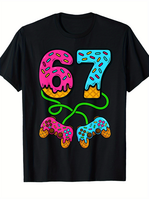 Men's Graphic T-Shirt Colorful Donut Sprinkles Design With Game Controllers Number 67