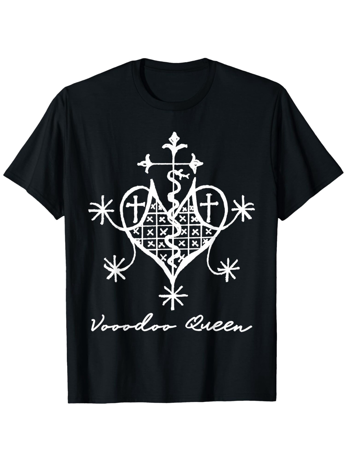 Men's Graphic T-Shirt Voodoo Queen Magical Crosses Symbols Surrounded By Sacred Heart