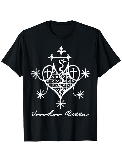 Men's Graphic T-Shirt Voodoo Queen Magical Crosses Symbols Surrounded By Sacred Heart