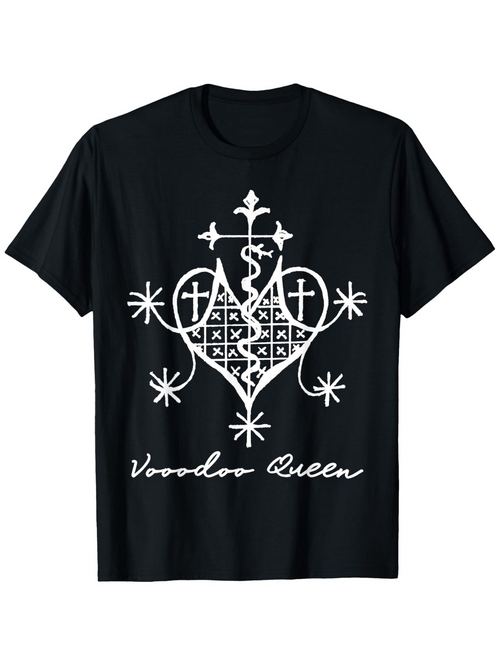 Men's Graphic T-Shirt Voodoo Queen Magical Crosses Symbols Surrounded By Sacred Heart