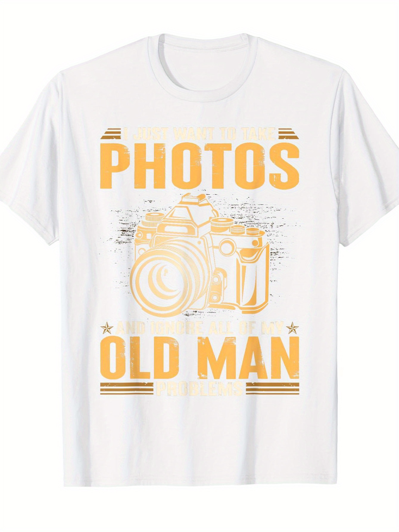 Men's Graphic T-Shirt Photos Old Man Vintage Graphic With Camera And Artistic Lines Under Spotlight