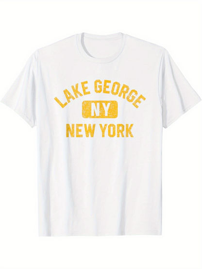 Men's Graphic T-Shirt Lake George NY New York Bold Vintage Block Lettering T Shirt