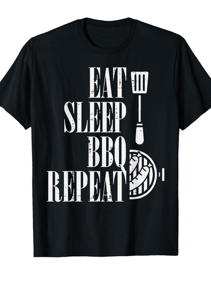 Men's Graphic T-Shirt Eat Sleep BBQ Repeat Grunge Style With Grill Spatula And Barbecue Elements