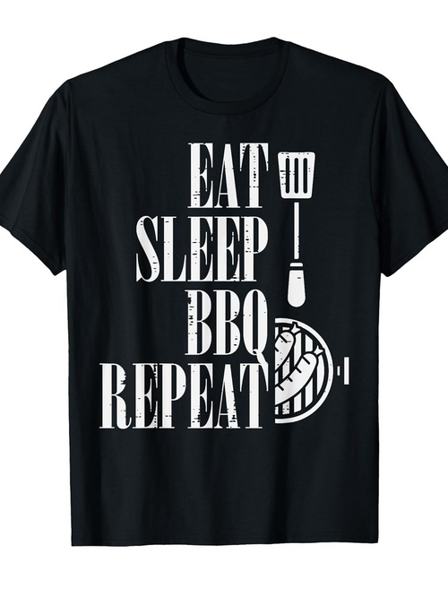 Men's Graphic T-Shirt Eat Sleep BBQ Repeat Grunge Style With Grill Spatula And Barbecue Elements