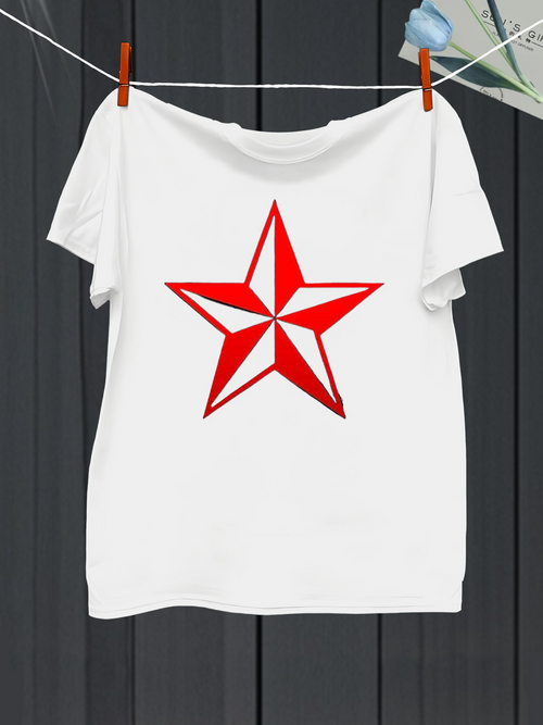 Men's Graphic T-Shirt Geometric Red Shadow Five Pointed Star
