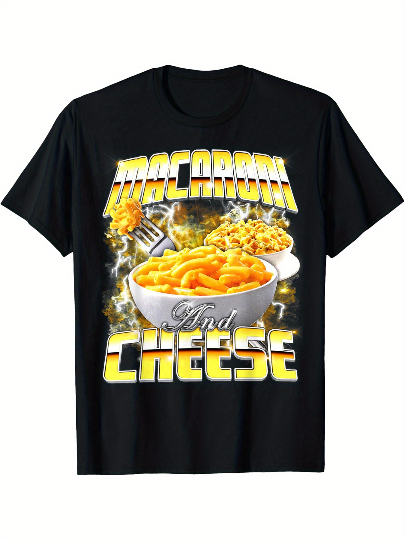 Men's Graphic T-Shirt Macaroni And Cheese Steaming Golden Cheese Bowl Under Shining Light