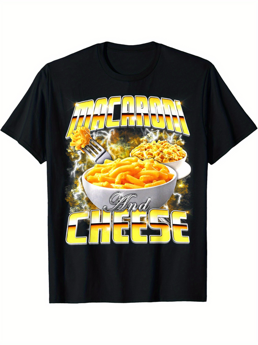 Men's Graphic T-Shirt Macaroni And Cheese Steaming Golden Cheese Bowl Under Shining Light
