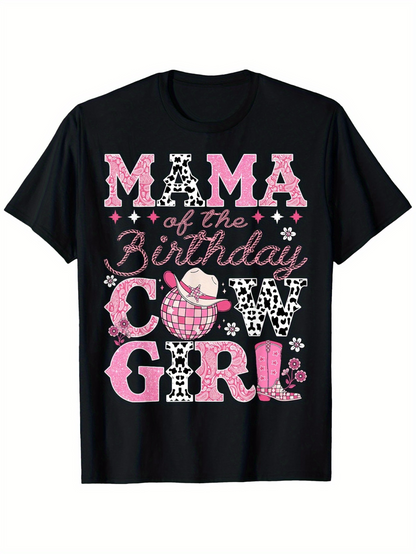 Men's Graphic T-Shirt Mama Of The Birthday Cowgirl With Pink Boots And Decorative Cowboy Hat