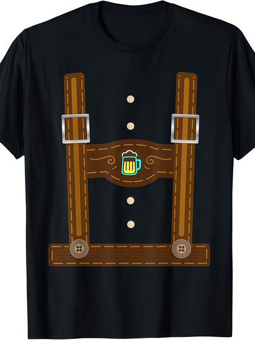 Men's Graphic T-Shirt Traditional Leather Straps With Beer Mug Illustration Oktoberfest T Shirt