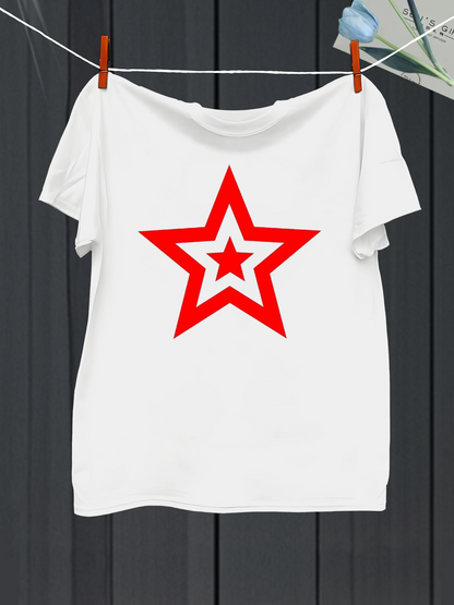 Men's Graphic T-Shirt Geometric Red Outline Double Star Symbol