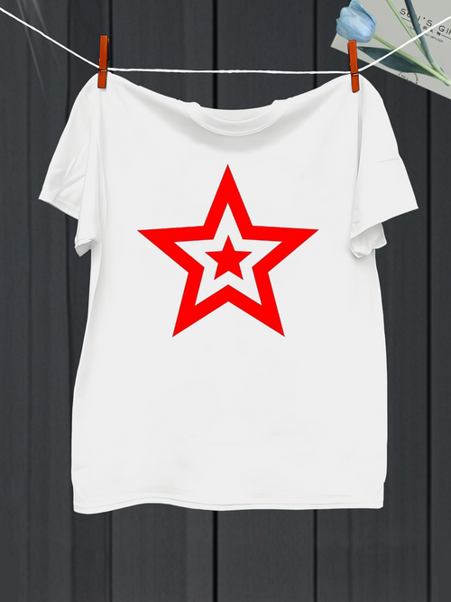 Men's Graphic T-Shirt Geometric Red Outline Double Star Symbol