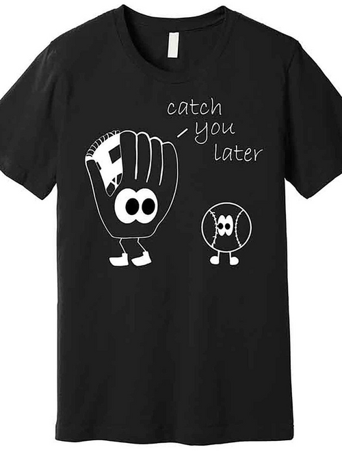 Men's Graphic T-Shirt Catch You Later Cartoon Baseball Glove With Smiling Playful Baseball