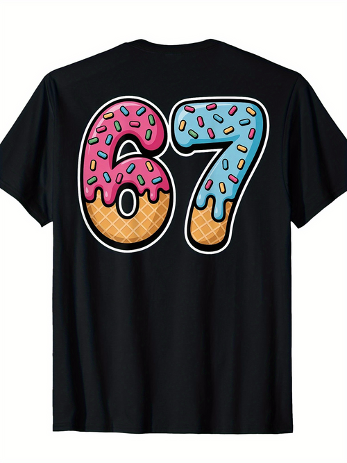 Men's Graphic T-Shirt Colorful Sprinkled Donut Patterned Cartoon Styled Numbers 67