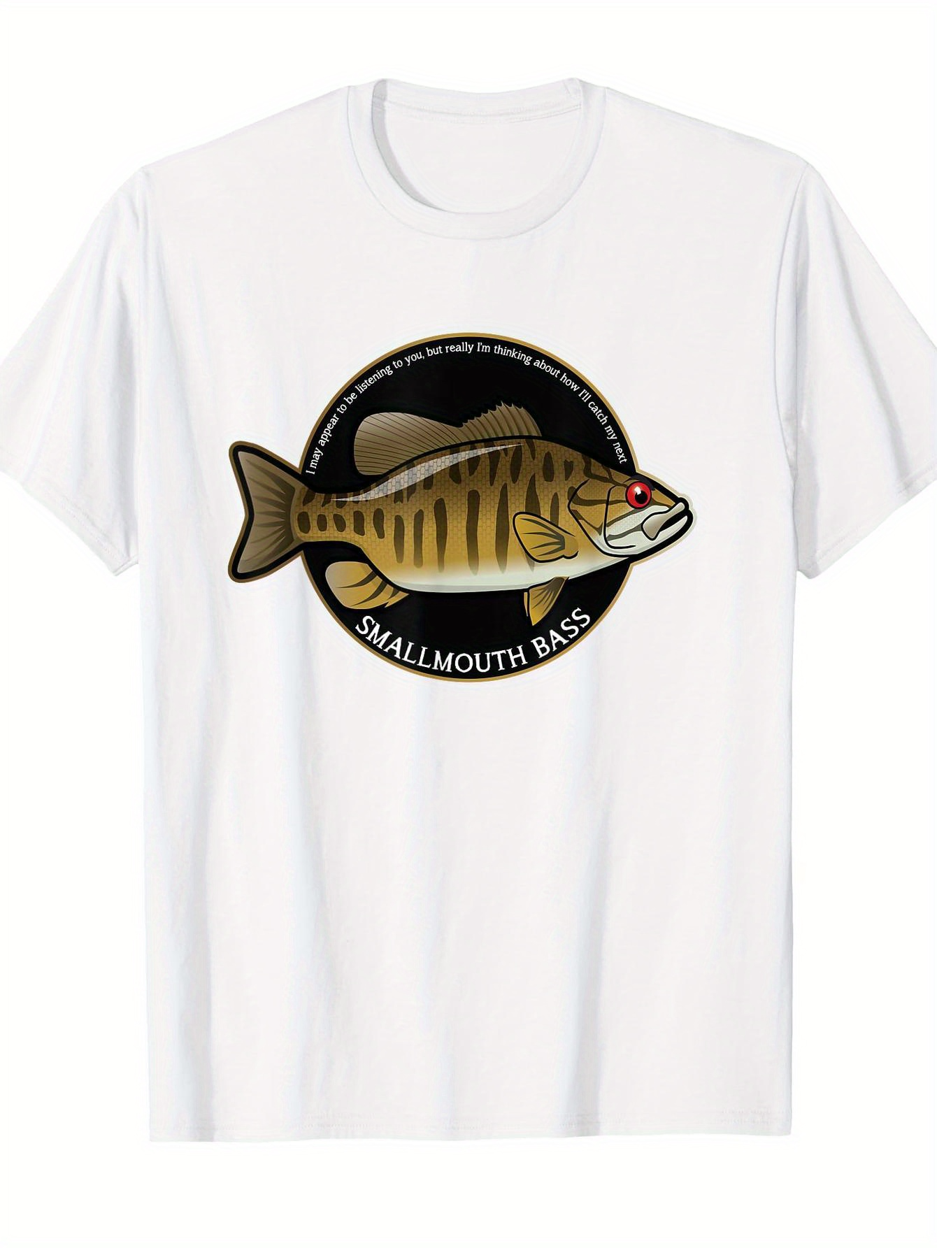 Men's Graphic T-Shirt Smallmouth Bass With Bold Circle Surrounded By White Shirt