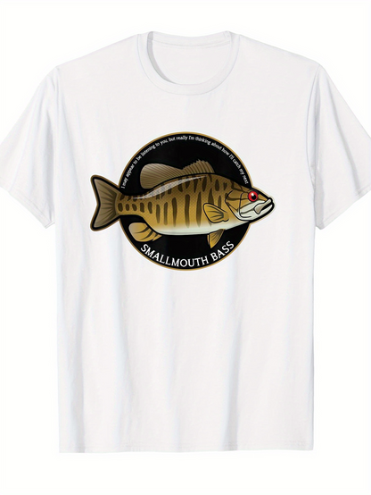 Men's Graphic T-Shirt Smallmouth Bass With Bold Circle Surrounded By White Shirt