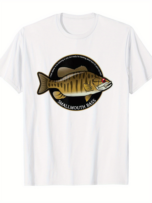 Men's Graphic T-Shirt Smallmouth Bass With Bold Circle Surrounded By White Shirt