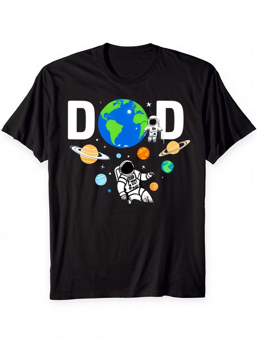 Men's Graphic T-Shirt Dad With Colorful Planets Orbiting Among Floating Astronaut And Earth