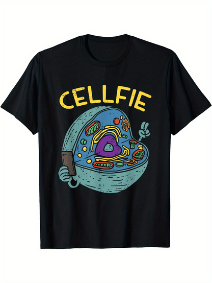 Men's Graphic T-Shirt Cellfie Playful Cartoon Hand Holding Smartphone Cell