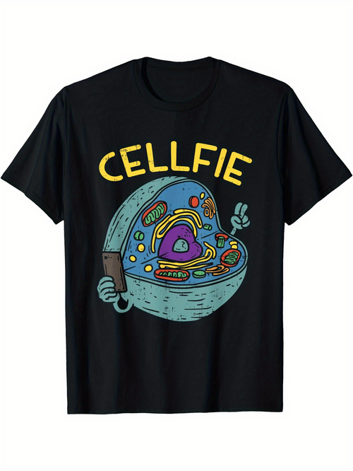 Men's Graphic T-Shirt Cellfie Playful Cartoon Hand Holding Smartphone Cell