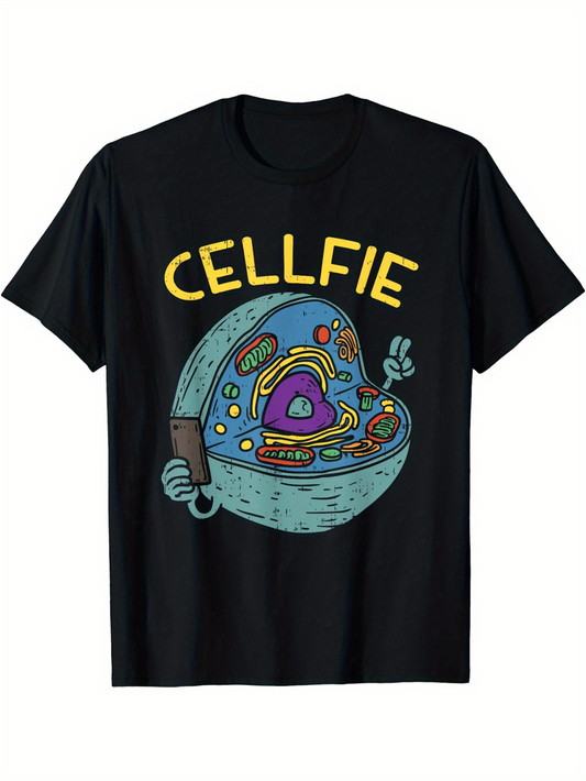 Men's Graphic T-Shirt Cellfie Playful Cartoon Hand Holding Smartphone Cell