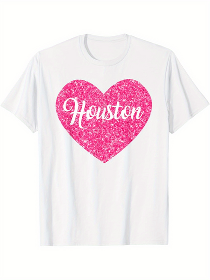 Men's Graphic T-Shirt Houston Glittering Pink Heart With Shimmering Texture Center Design