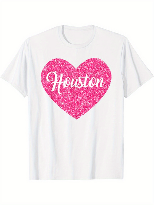 Men's Graphic T-Shirt Houston Glittering Pink Heart With Shimmering Texture Center Design