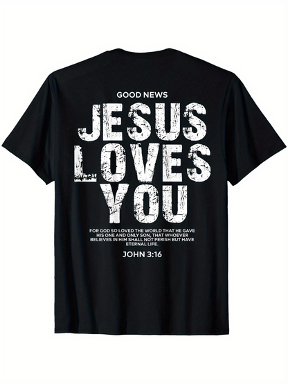 Men's Graphic T-Shirt Good News Jesus Loves You With Large Bold Lettering Scripture Quote T Shirt