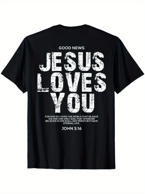Men's Graphic T-Shirt Good News Jesus Loves You With Large Bold Lettering Scripture Quote T Shirt