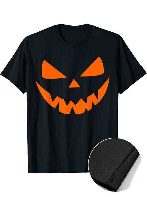 Men's Graphic T-Shirt Glowing Orange Halloween Faces On Spooky Night Pumpkin