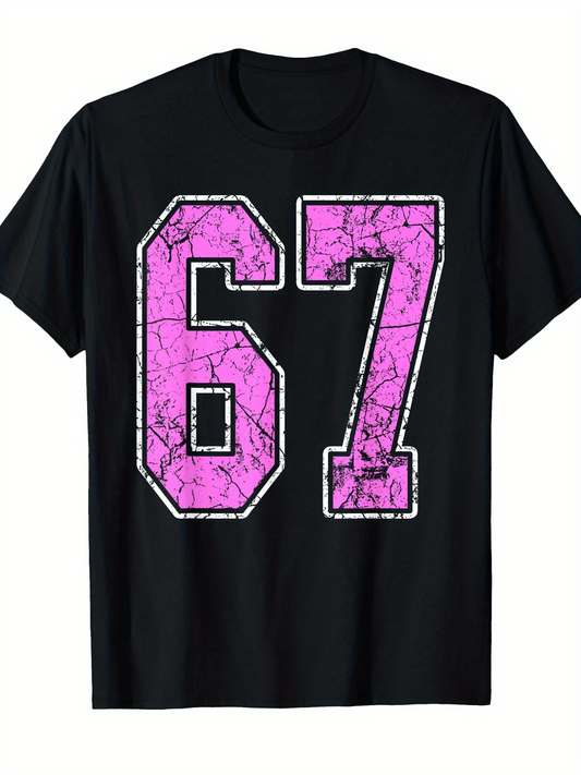 Men's Graphic T-Shirt Pink Crackle Texture Graphic Number 67 T Shirt
