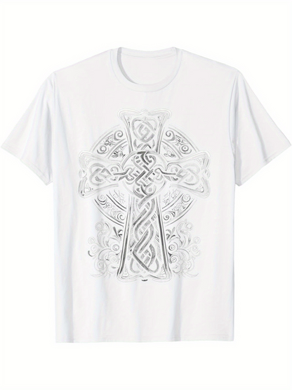 Men's Graphic T-Shirt Intricate Celtic Patterns With Lines Swirling Around Ornate Cross