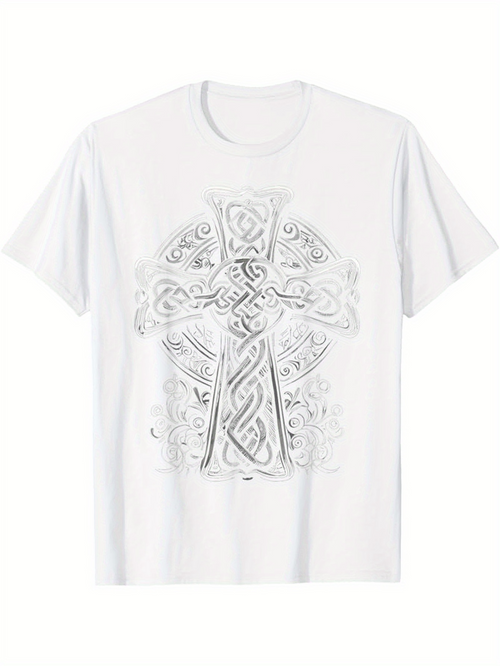 Men's Graphic T-Shirt Intricate Celtic Patterns With Lines Swirling Around Ornate Cross