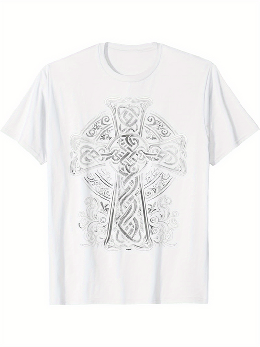 Men's Graphic T-Shirt Intricate Celtic Patterns With Lines Swirling Around Ornate Cross