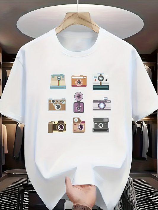 Men's Graphic T-Shirt Retro Colored Vintage Cameras Arranged In Neat Minimalist Grid