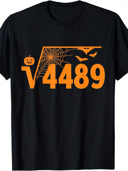 Men's Graphic T-Shirt Jackolantern And Spiderweb With Flying Bats Halloween Themed Digits