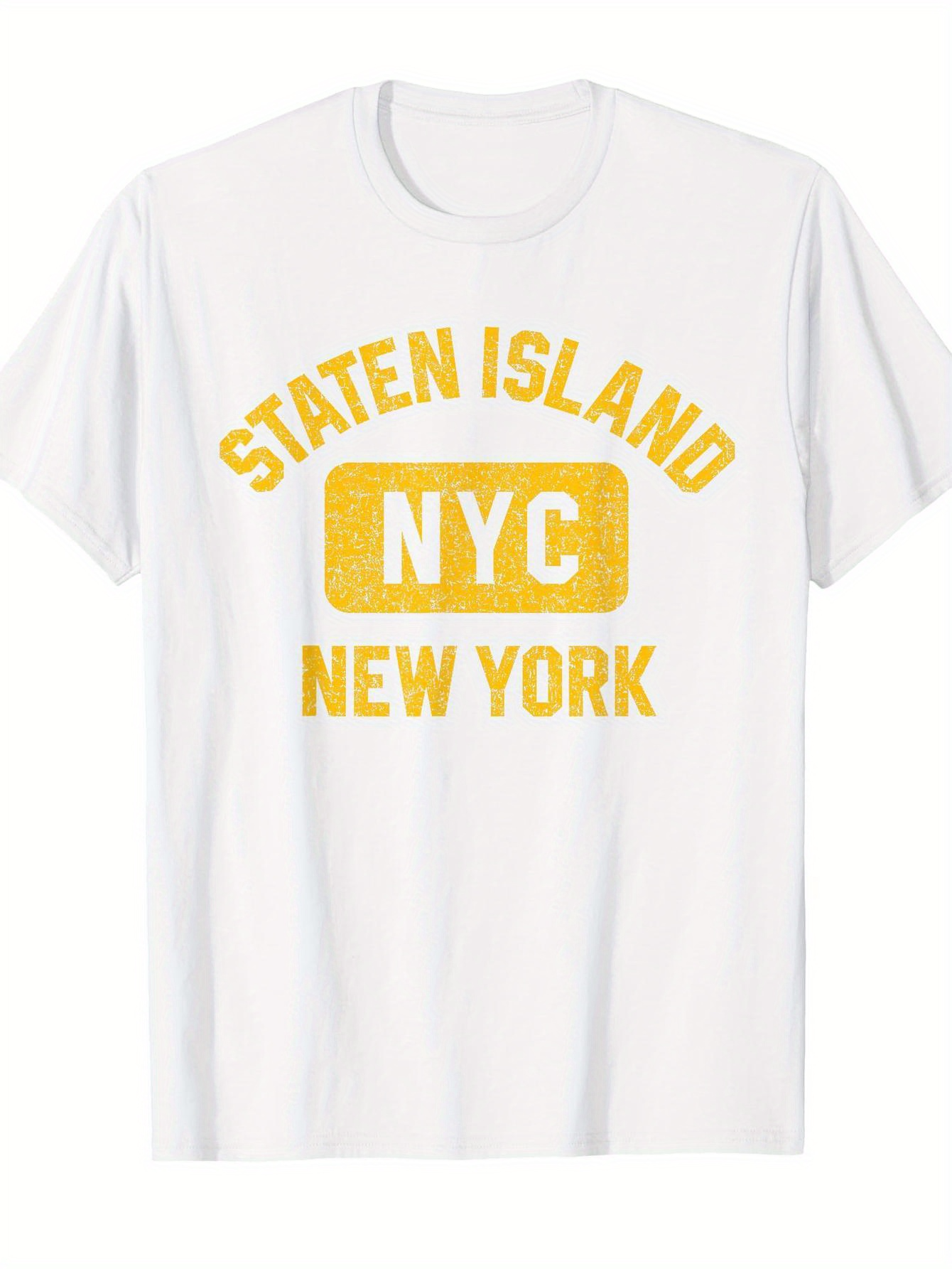 Men's Graphic T-Shirt Staten Island NYC New York Worn Vintage Print With Block Letters