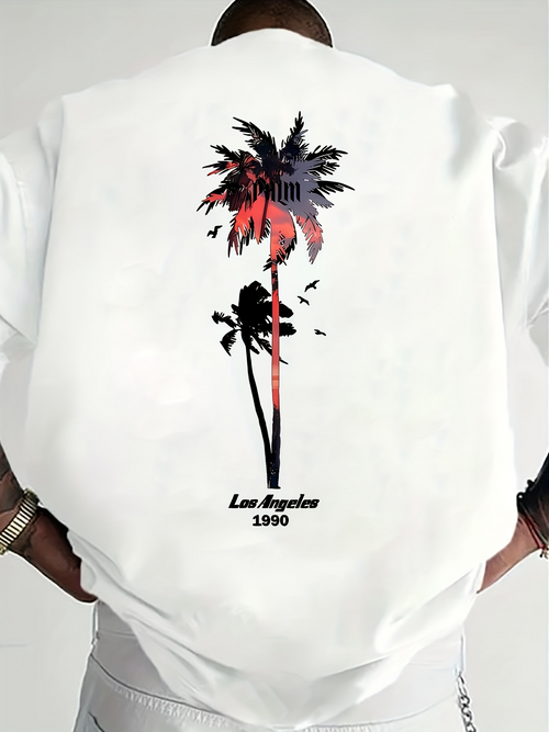Men's Graphic T-Shirt Los Angeles 1990 Sunset Palms With Birds Flying Overhead