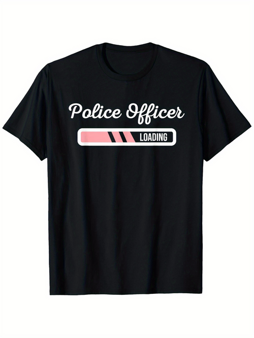 Men's Graphic T-Shirt Police Officer Loading Bar With Stylized Bright Pink Graphic