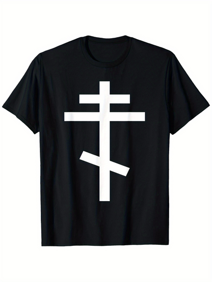 Men's Graphic T-Shirt Classic Symbolic White Lines Graphic Orthodox Cross