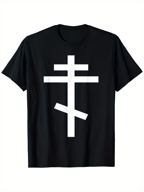 Men's Graphic T-Shirt Classic Symbolic White Lines Graphic Orthodox Cross