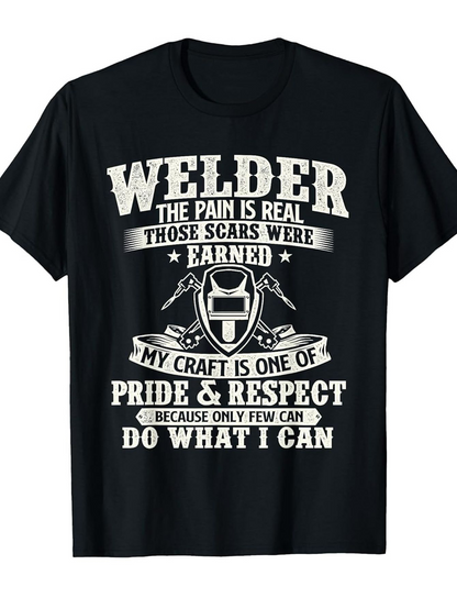 Men's Graphic T-Shirt Welder Pride Respect With Welding Helmet And Banner Design