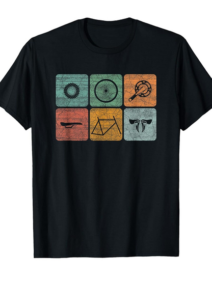 Men's Graphic T-Shirt Retro Geometry Inspired Pattern With Abstract Bike Wheel Design
