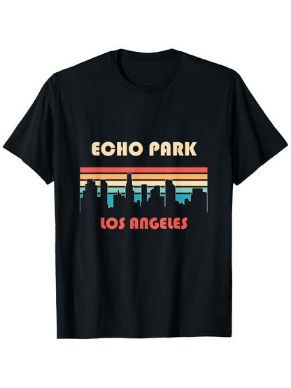 Men's Graphic T-Shirt Echo Park Retro Sunset Silhouette With City Skyline Los Angeles