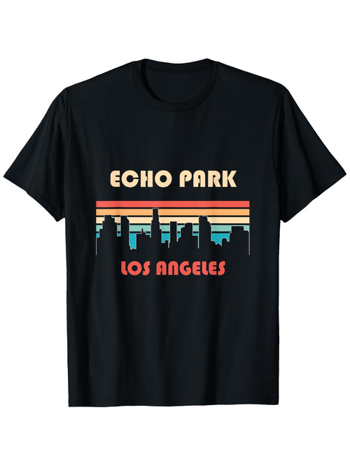Men's Graphic T-Shirt Echo Park Retro Sunset Silhouette With City Skyline Los Angeles