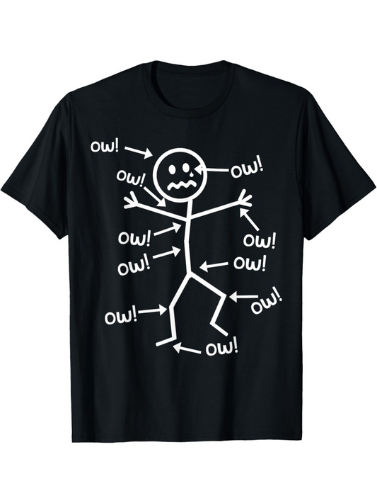 Men's Graphic T-Shirt Ow Words With Arrows Pointing To A Stick Figure