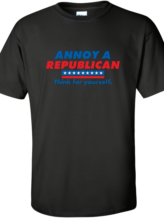 Men's Graphic T-Shirt Annoy A Republican Blue And Red Slogan With Stars Political Message T Shirt