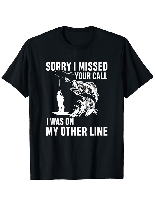 Men's Graphic T-Shirt Sorry I Missed Your Call Fishing With Leaping Bass And Water Splash