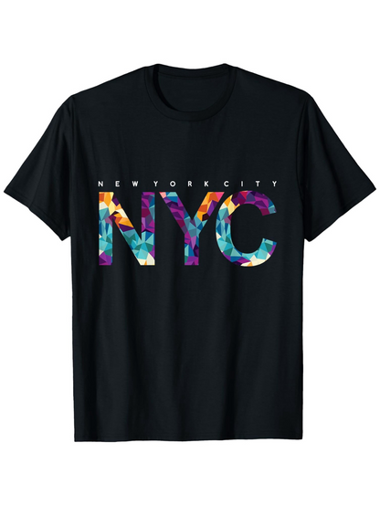 Men's Graphic T-Shirt New York City Colorful Floral Pattern With Large Bold Letters NYC