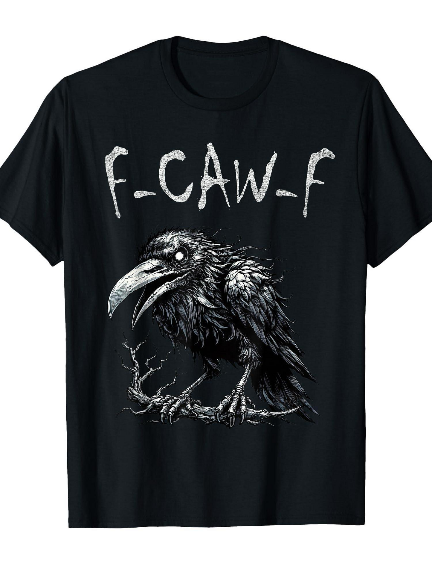 Men's Graphic T-Shirt F CAW F Dark Sleek Crow With Sharp Beak Perched On Bare Branch