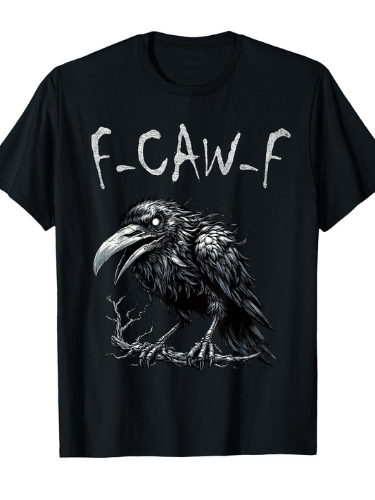 Men's Graphic T-Shirt F CAW F Dark Sleek Crow With Sharp Beak Perched On Bare Branch